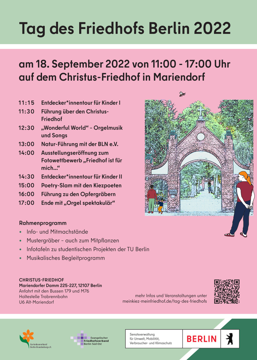 Tag des Friedhofs 2022 am 18. September 2022 von 11.00 – 17.00 Uhr auf dem Christus-Friedhof in Mariendorf